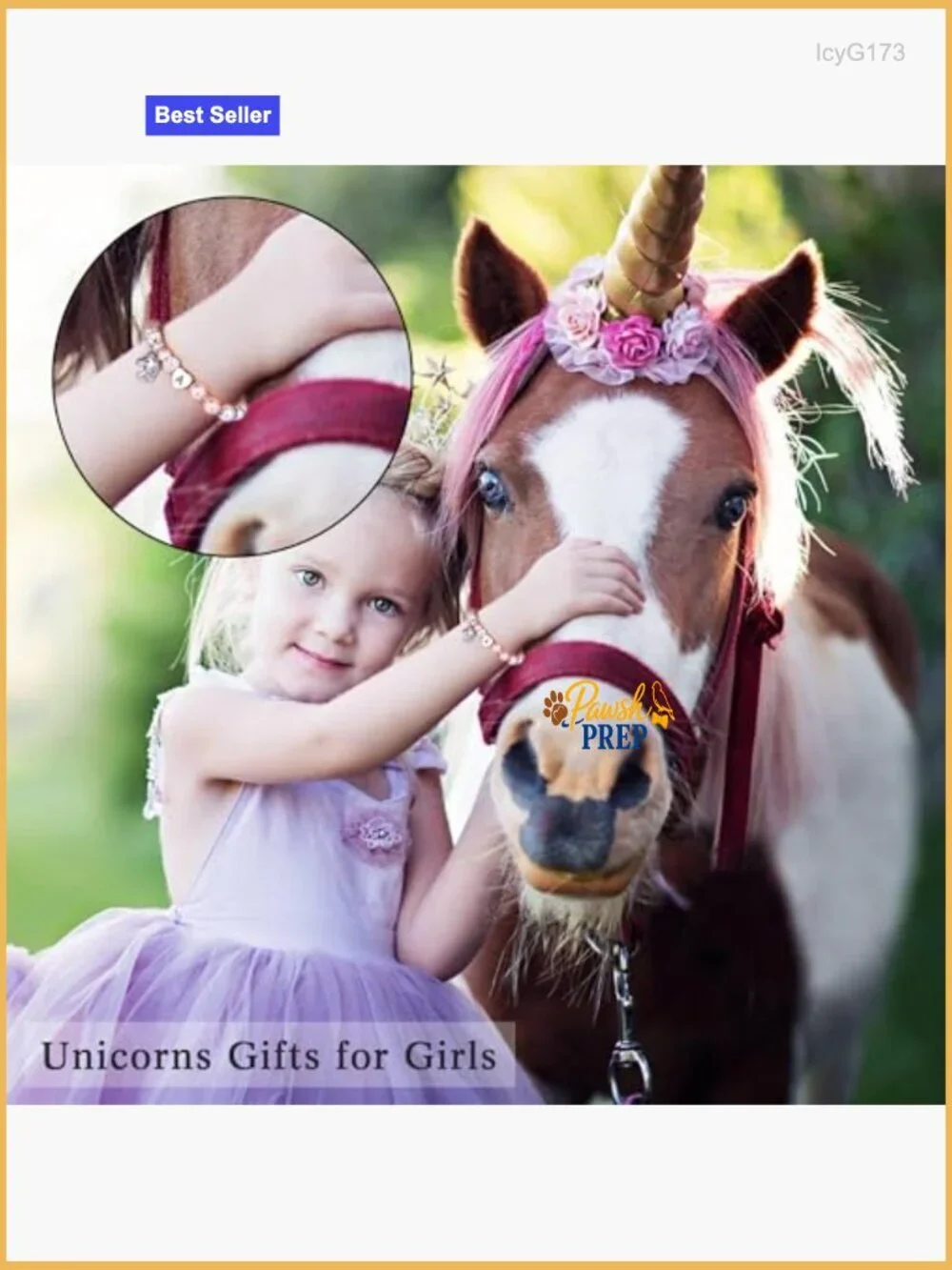 Adjustable Unicorn Charm Bracelet with Heart Initial, Pearl Accents, Kids
